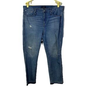 J. Crew Vintage Straight High Rise Distressed Frayed Hem Blue Ankle Jeans 32